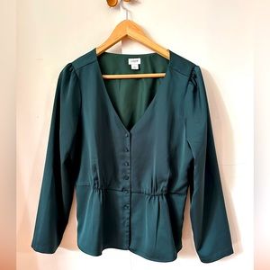 J. Crew Emerald Green Satiny Blouse